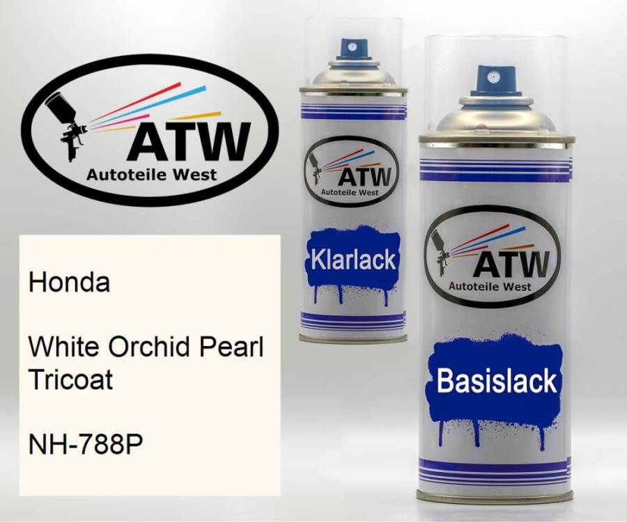 Honda, White Orchid Pearl Tricoat, NH-788P: 400ml Sprühdose + 400ml Klarlack - Set, von ATW Autoteile West.